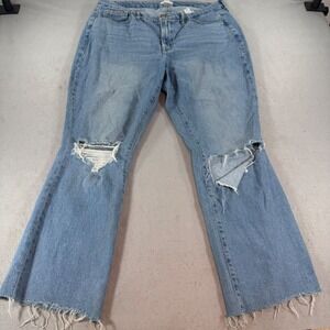 Good American Good Boy Distressed Straight Jeans Womens 15‎ Light Wash